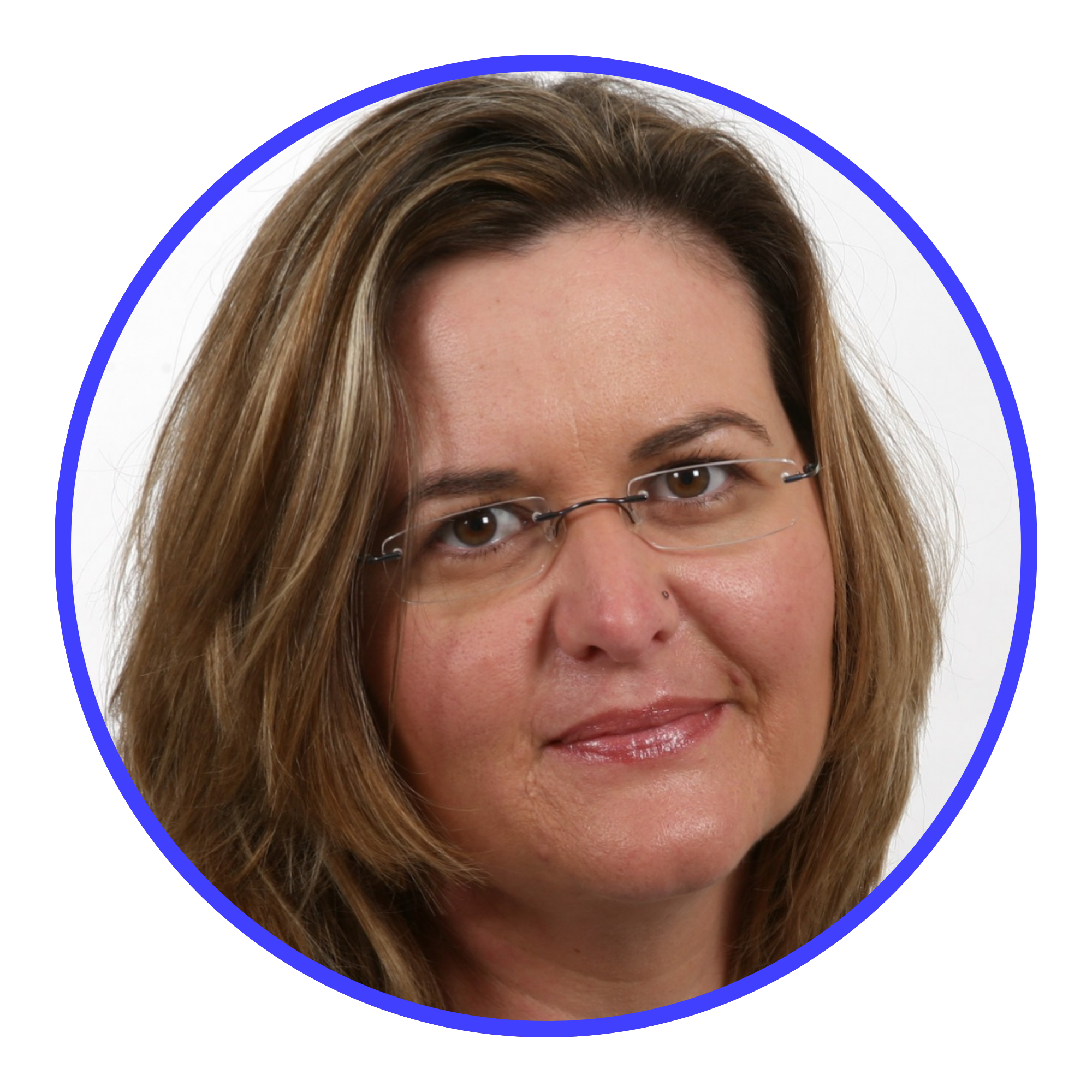 Circular portrait of Liz Walker against a white background